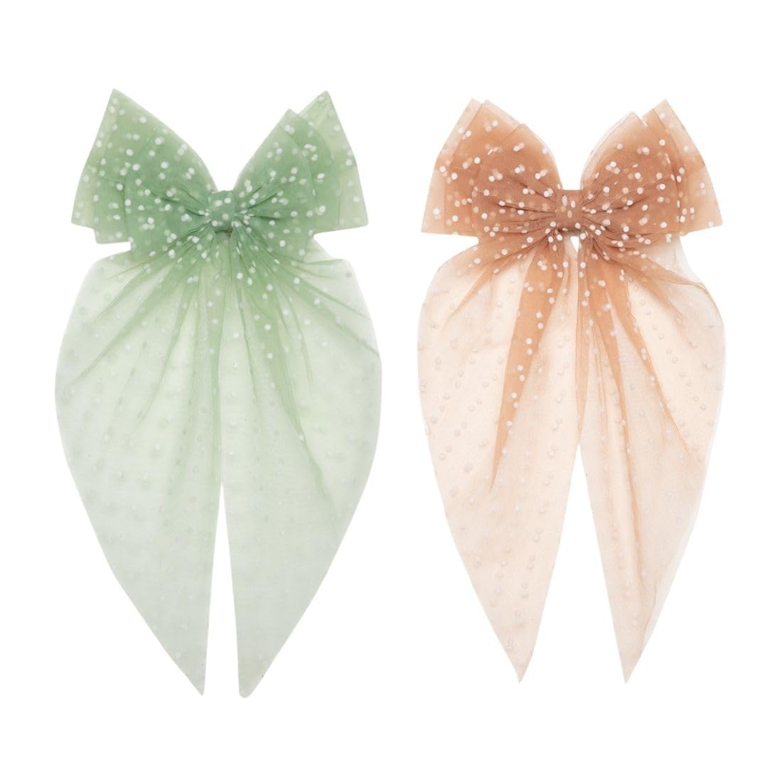 Hair Bows for Women | Bow Hairclips | Clips Hair Accessories | Women Net Tail Hairbow | Pack of 2 | Net Bows | Green & Brown Color